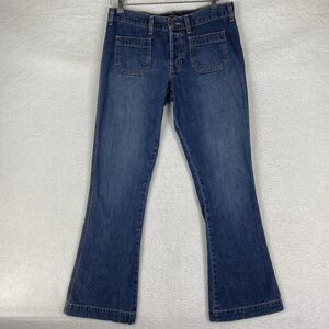 Vtg Abercrombie & Fitch Jeans Womens Size 4 Blue Low Rise Flare Y2K Patch Pocket